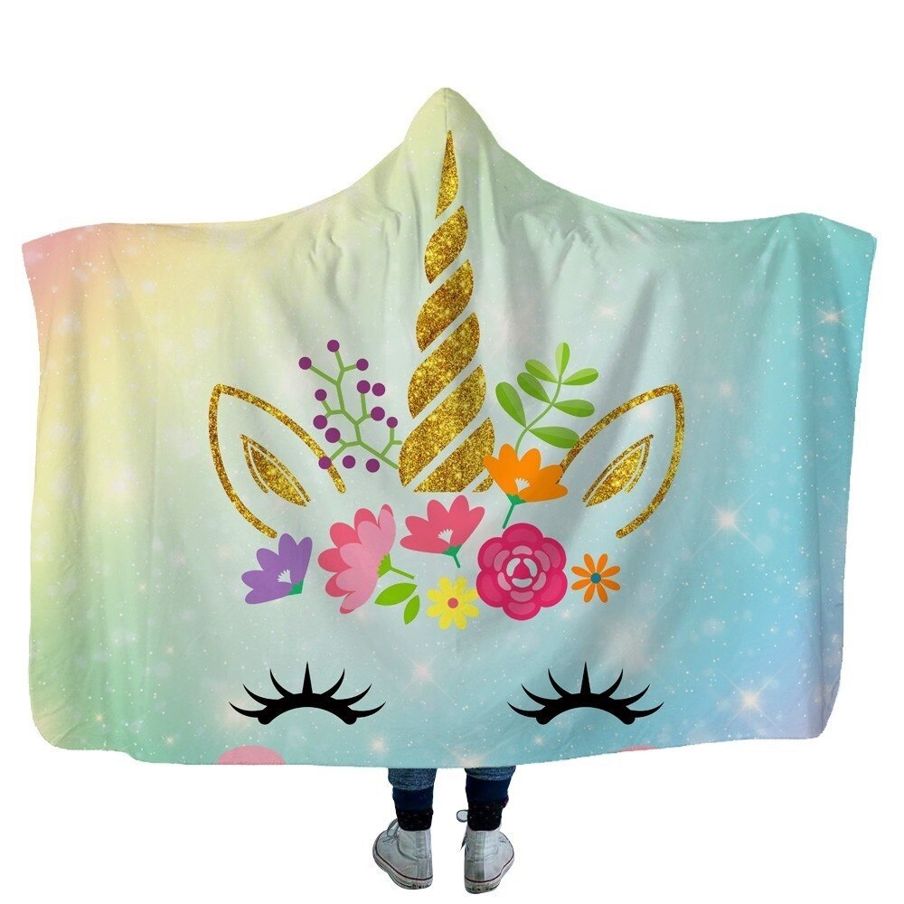 Unicorn Plush Hooded Blanket For Adults Kids Winter Warm Soft Watching Tv Wearable Fleece Hoodie Blankets Christmas Gift