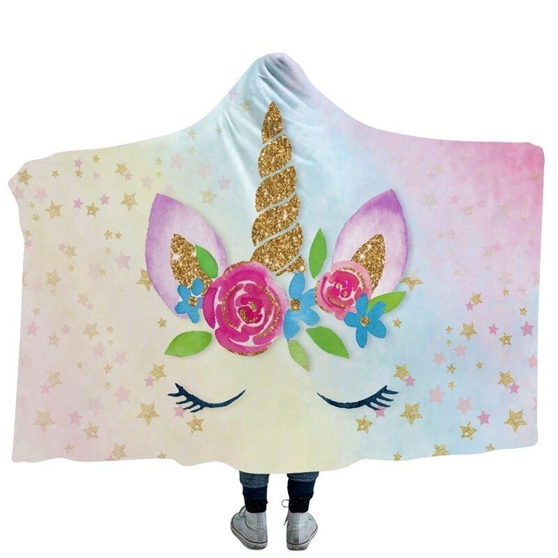 Unicorn Plush Hooded Blanket For Adults Kids Winter Warm Soft Watching Tv Wearable Fleece Hoodie Blankets Christmas Gift
