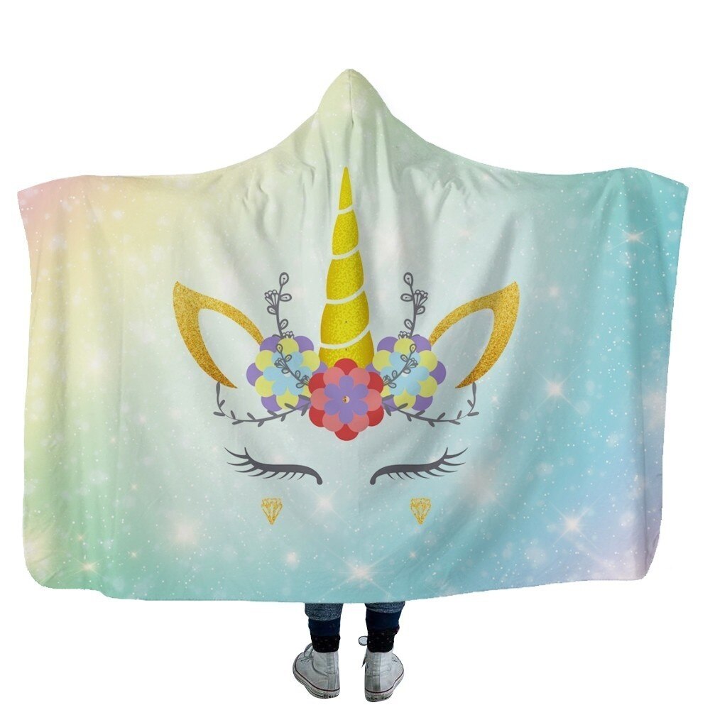 Unicorn Plush Hooded Blanket For Adults Kids Winter Warm Soft Watching Tv Wearable Fleece Hoodie Blankets Christmas Gift