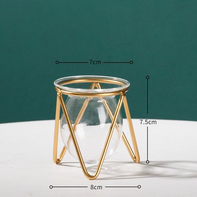 Iron Line Flower Vase Metal Plant Holder Modern Home Decor Vases Ornament Nordic Style Golden Black Glass Hydroponic Container