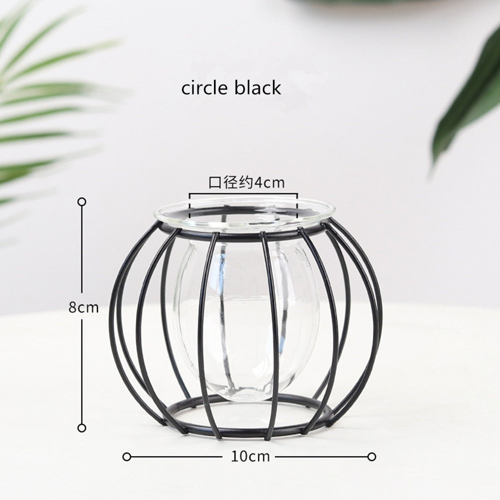 Iron Line Flower Vase Metal Plant Holder Modern Home Decor Vases Ornament Nordic Style Golden Black Glass Hydroponic Container