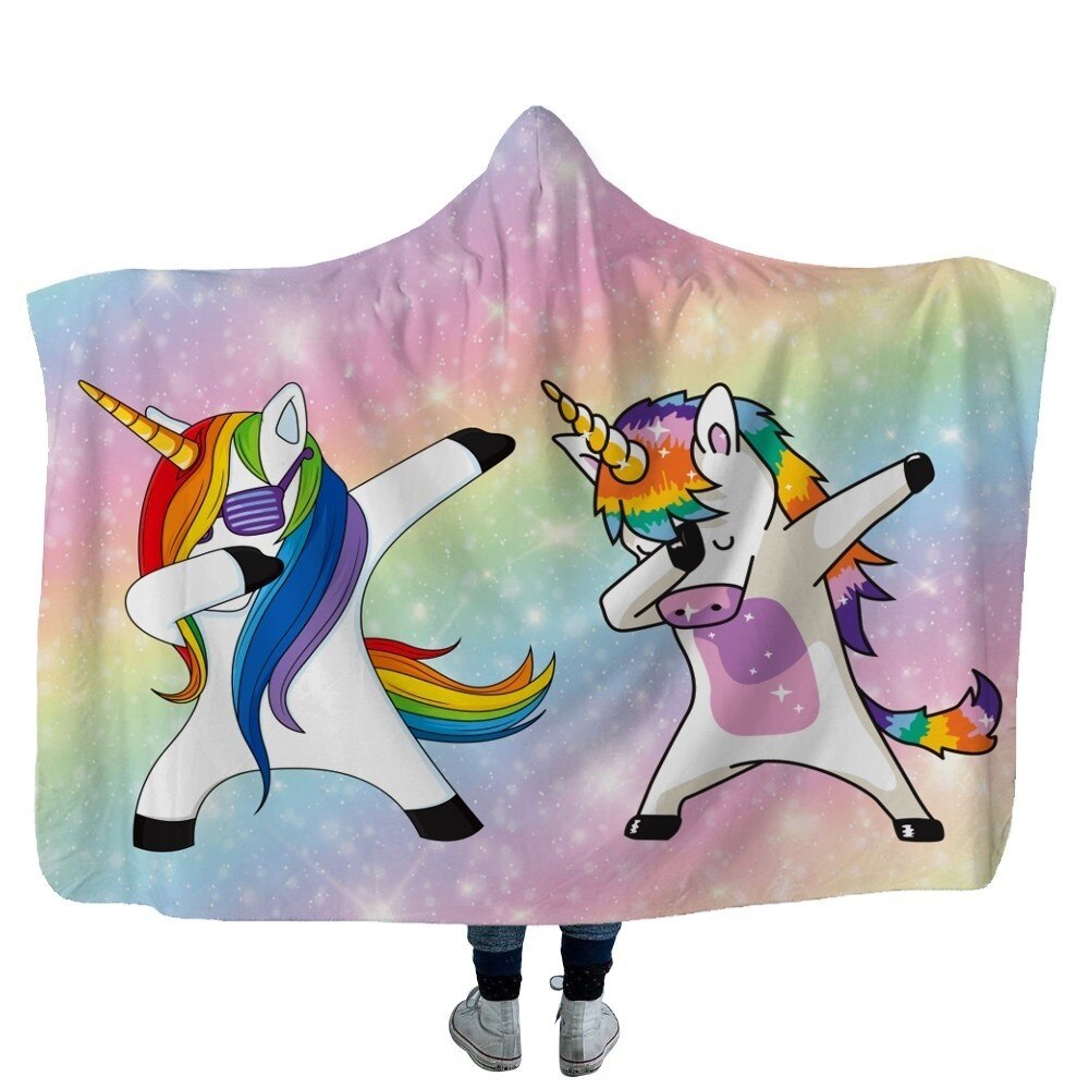 Unicorn Plush Hooded Blanket For Adults Kids Winter Warm Soft Watching Tv Wearable Fleece Hoodie Blankets Christmas Gift