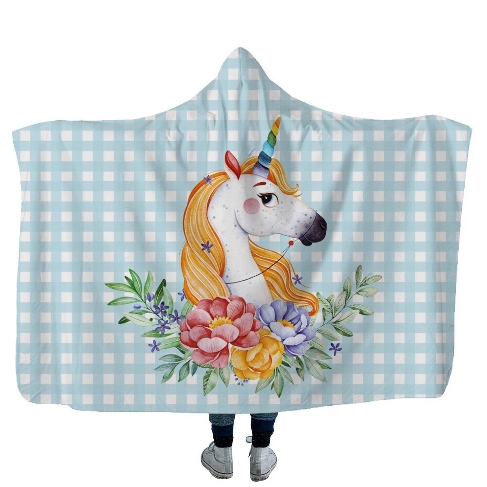 Unicorn Plush Hooded Blanket For Adults Kids Winter Warm Soft Watching Tv Wearable Fleece Hoodie Blankets Christmas Gift