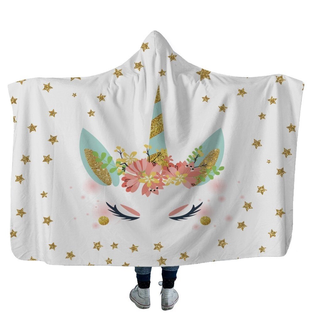 Unicorn Plush Hooded Blanket For Adults Kids Winter Warm Soft Watching Tv Wearable Fleece Hoodie Blankets Christmas Gift