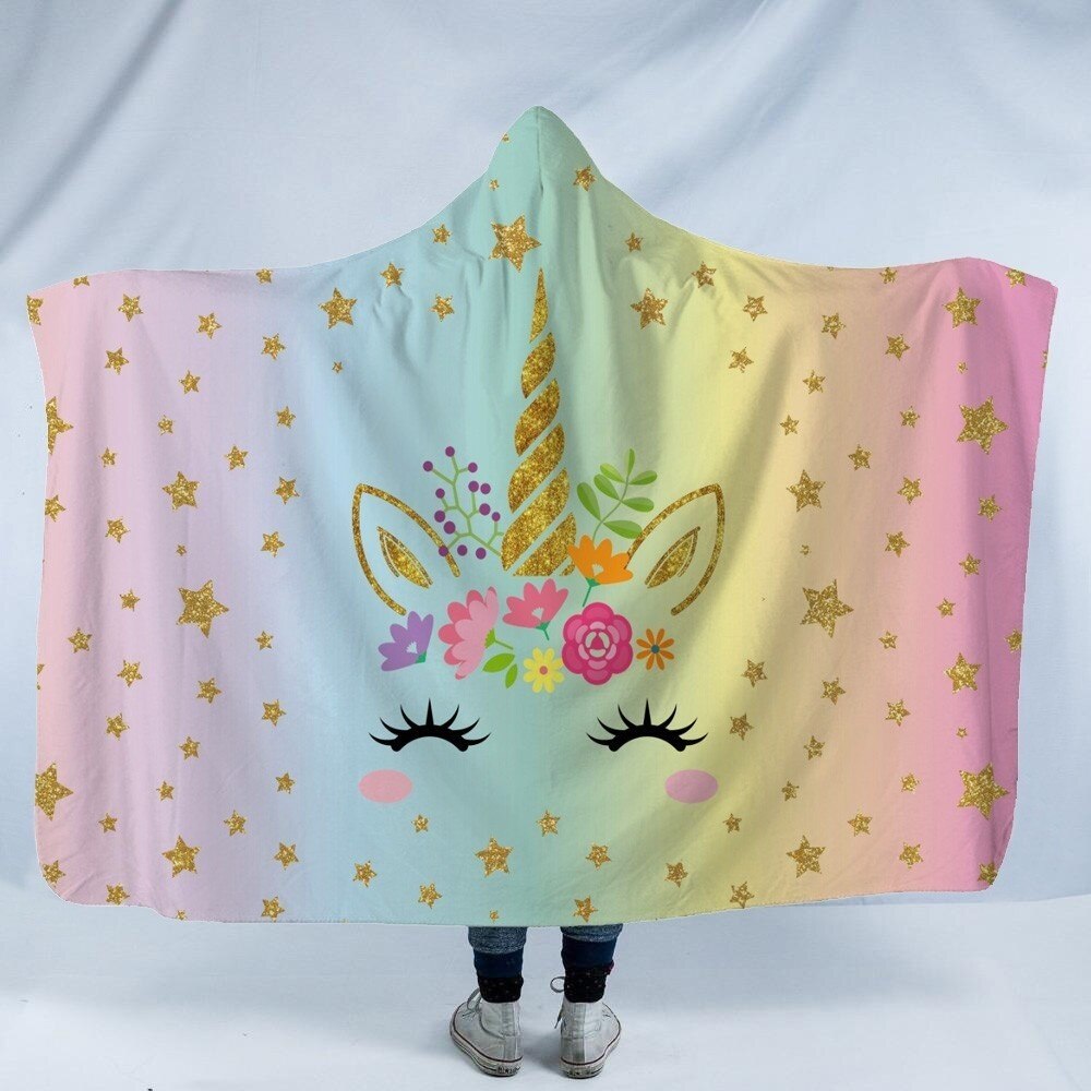 Unicorn Plush Hooded Blanket For Adults Kids Winter Warm Soft Watching Tv Wearable Fleece Hoodie Blankets Christmas Gift