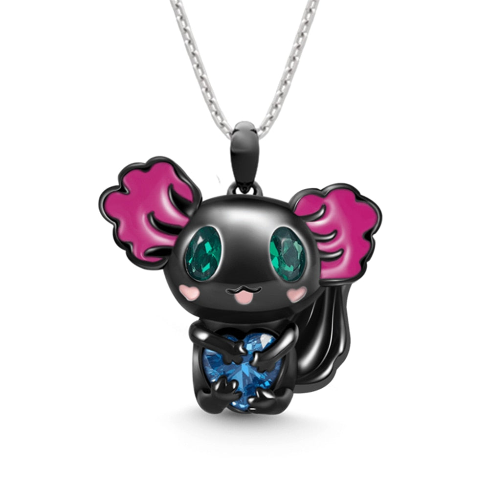 Cute Cartoon Axolotl Heart Rhinestone Pendant Necklace Exquisite Women's Necklace Fashion Animal Pendant Jewelry Birthday Gifts
