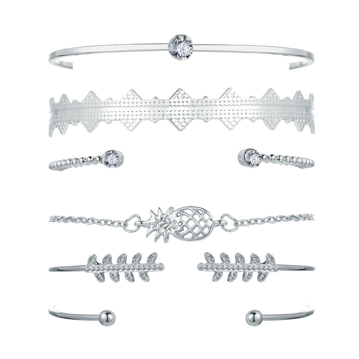 6 Piece Geometric Bangle Set With Austrian Crystals 18K White Gold Plated Bracelet ITALY Made
