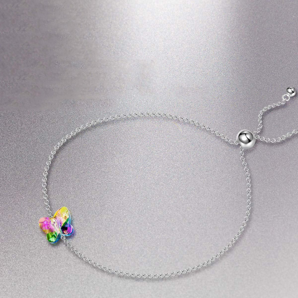 Rainbow Aurora Borealis Butterfly Pendant Bracelet in 14K White Gold ITALY Made