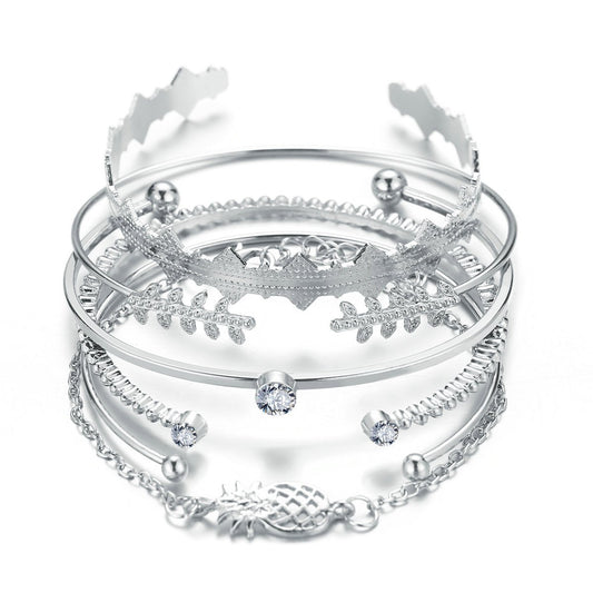 6 Piece Geometric Bangle Set With Austrian Crystals 18K White Gold Plated Bracelet ITALY Made