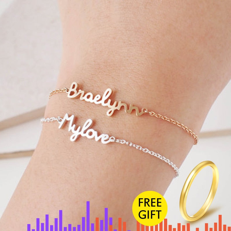 Personalized Custom Name Bracelet Charms Handmade Women Kids Jewelry Engraved Handwriting Signature Love Message Customized Gift