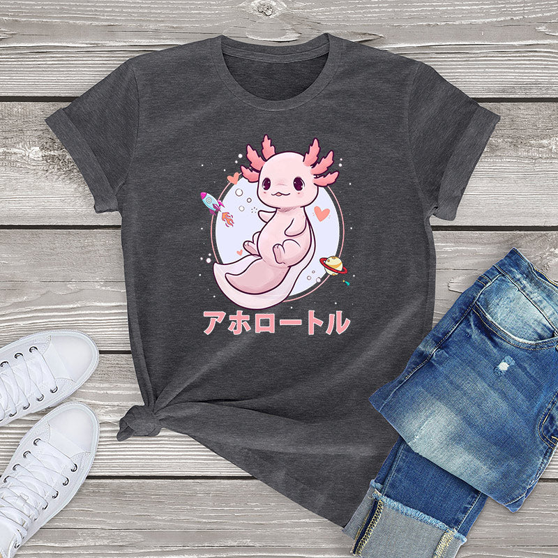 Pastel Goth Axolotl Kawaii Japanese Anime Aesthetic Oversized Short Sleeve Tee Graphic T Shirt Women Tops Ladies Fahion Shirt