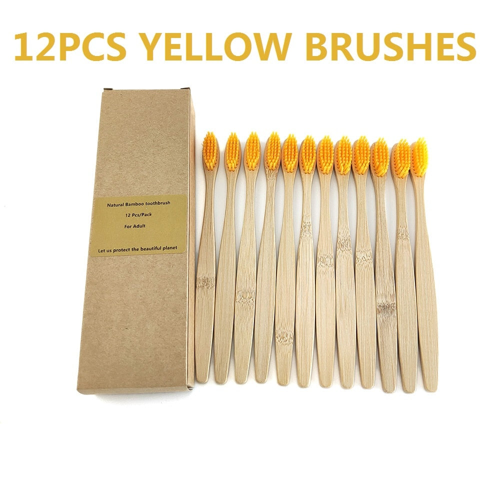 Rainbow Bamboo Toothbrush Banister Brush Natural Soft Hair Tooth Brush Eco-friendly Brushes Oral Cleaning Care Tools(12PCS/Pack)