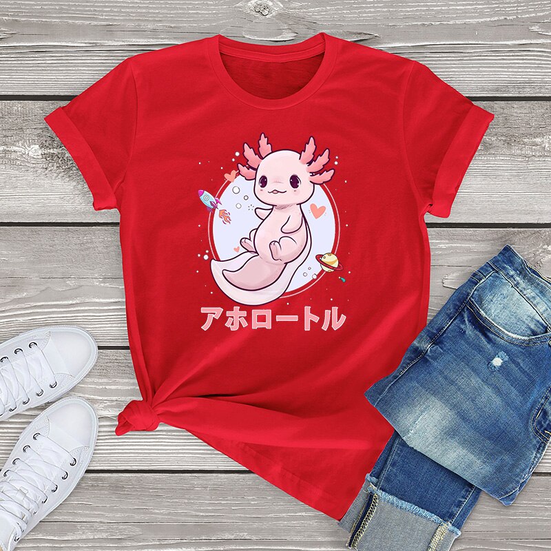 Pastel Goth Axolotl Kawaii Japanese Anime Aesthetic Oversized Short Sleeve Tee Graphic T Shirt Women Tops Ladies Fahion Shirt