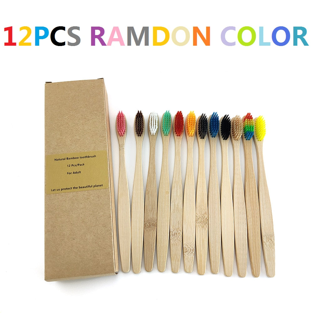 Rainbow Bamboo Toothbrush Banister Brush Natural Soft Hair Tooth Brush Eco-friendly Brushes Oral Cleaning Care Tools(12PCS/Pack)