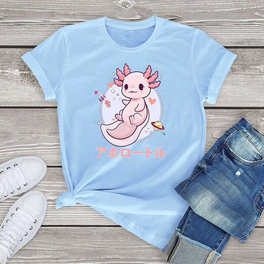 Pastel Goth Axolotl Kawaii Japanese Anime Aesthetic Oversized Short Sleeve Tee Graphic T Shirt Women Tops Ladies Fahion Shirt