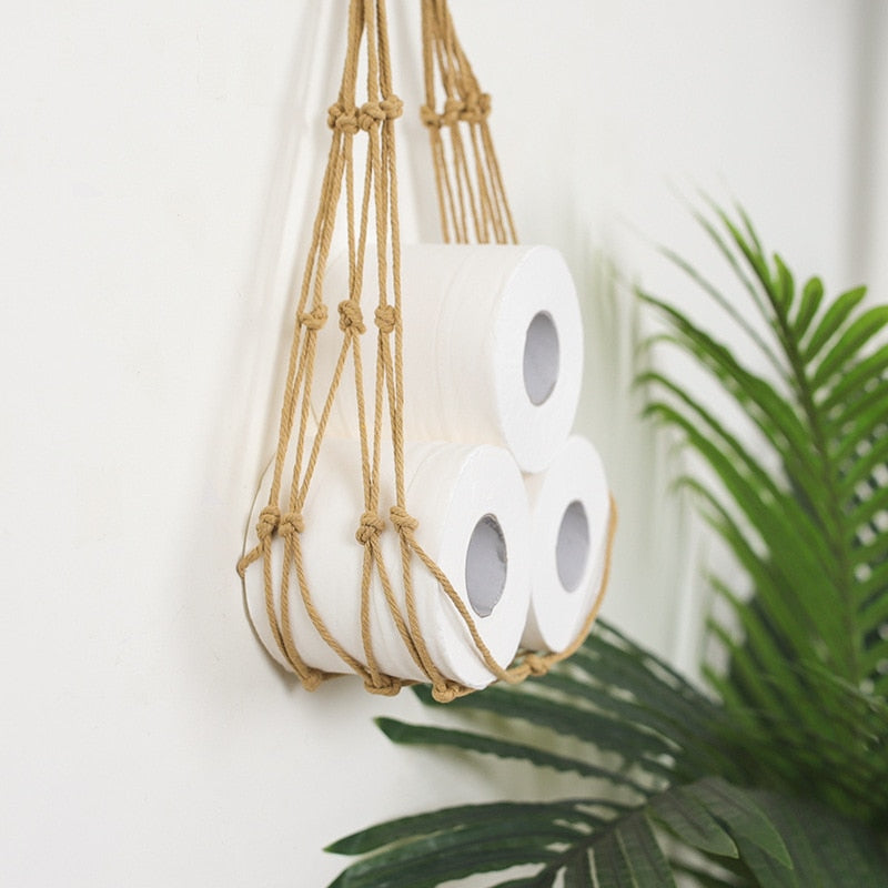 Nordic Hanging Cotton Rope Holder For Toilet Paper Magazine Books Holder Home Hotel Storage Hanging Pocket Rack Bathroom Decor