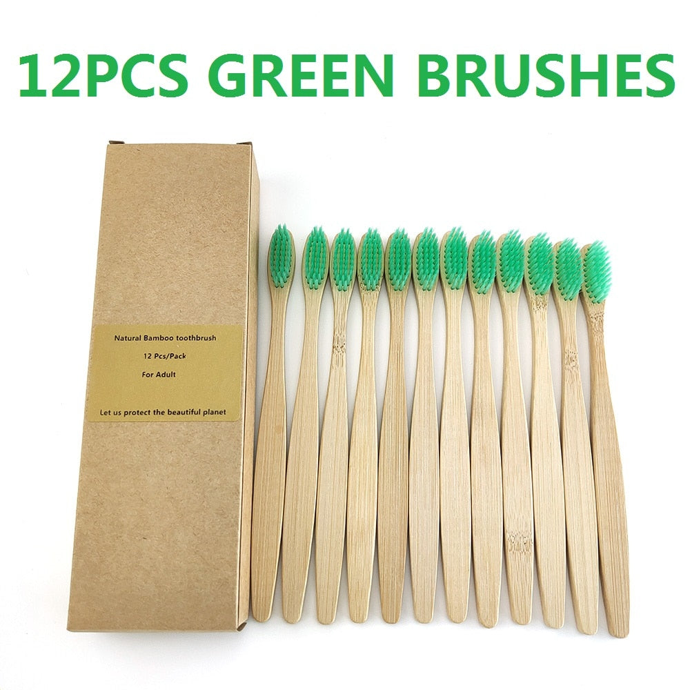 Rainbow Bamboo Toothbrush Banister Brush Natural Soft Hair Tooth Brush Eco-friendly Brushes Oral Cleaning Care Tools(12PCS/Pack)