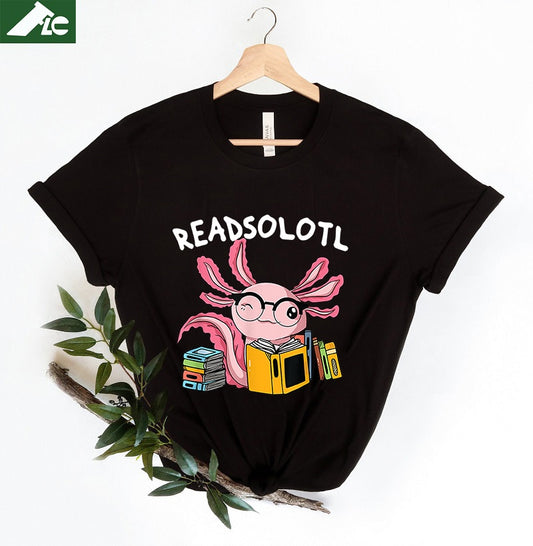 100% Cotton Readsolotl Read Book Unisex Oversized Short Sleeve Tee Axolotl Funny Graphic T Shirt Women Kawaii Tops Fahion Shirt