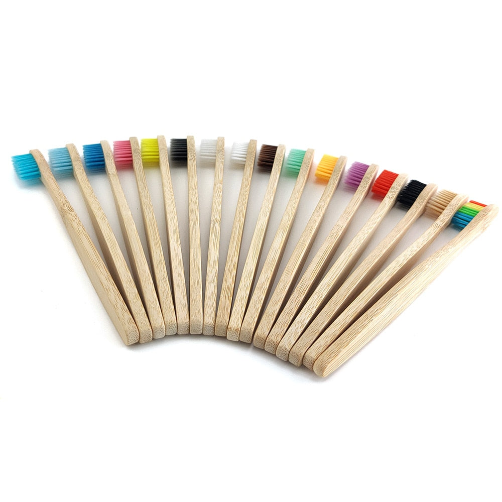 Rainbow Bamboo Toothbrush Banister Brush Natural Soft Hair Tooth Brush Eco-friendly Brushes Oral Cleaning Care Tools(12PCS/Pack)