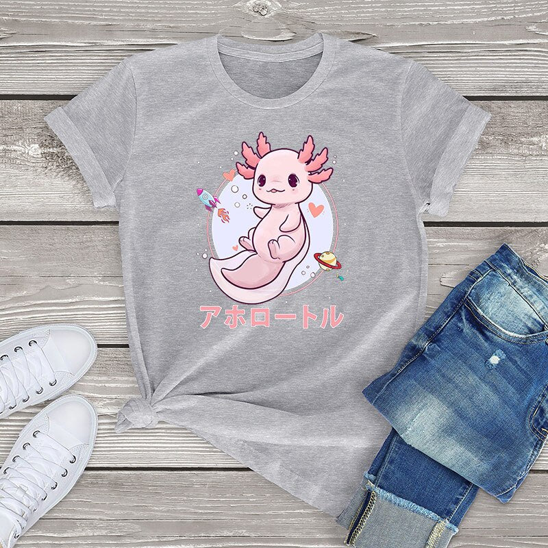 Pastel Goth Axolotl Kawaii Japanese Anime Aesthetic Oversized Short Sleeve Tee Graphic T Shirt Women Tops Ladies Fahion Shirt