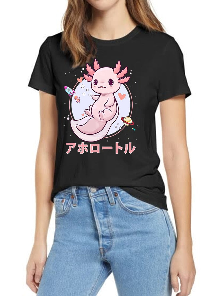 Pastel Goth Axolotl Kawaii Japanese Anime Aesthetic Oversized Short Sleeve Tee Graphic T Shirt Women Tops Ladies Fahion Shirt