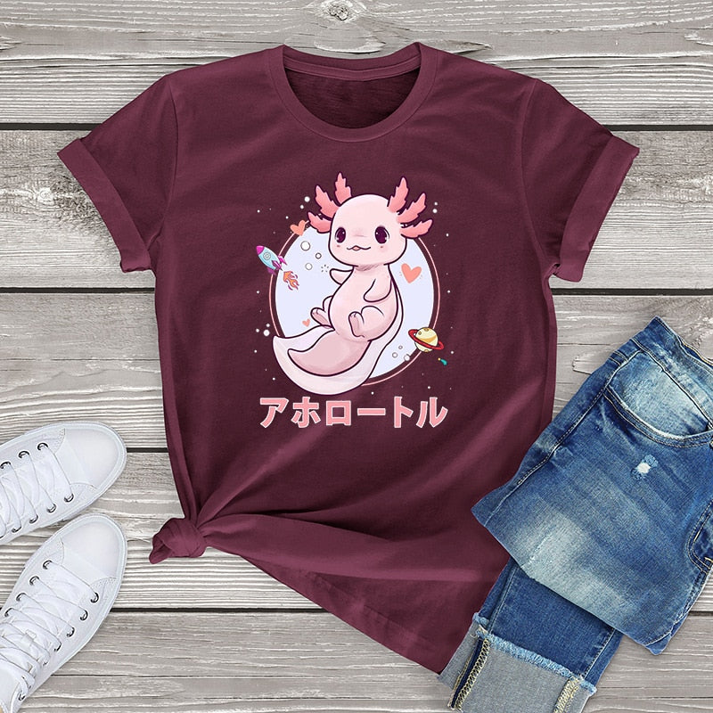 Pastel Goth Axolotl Kawaii Japanese Anime Aesthetic Oversized Short Sleeve Tee Graphic T Shirt Women Tops Ladies Fahion Shirt