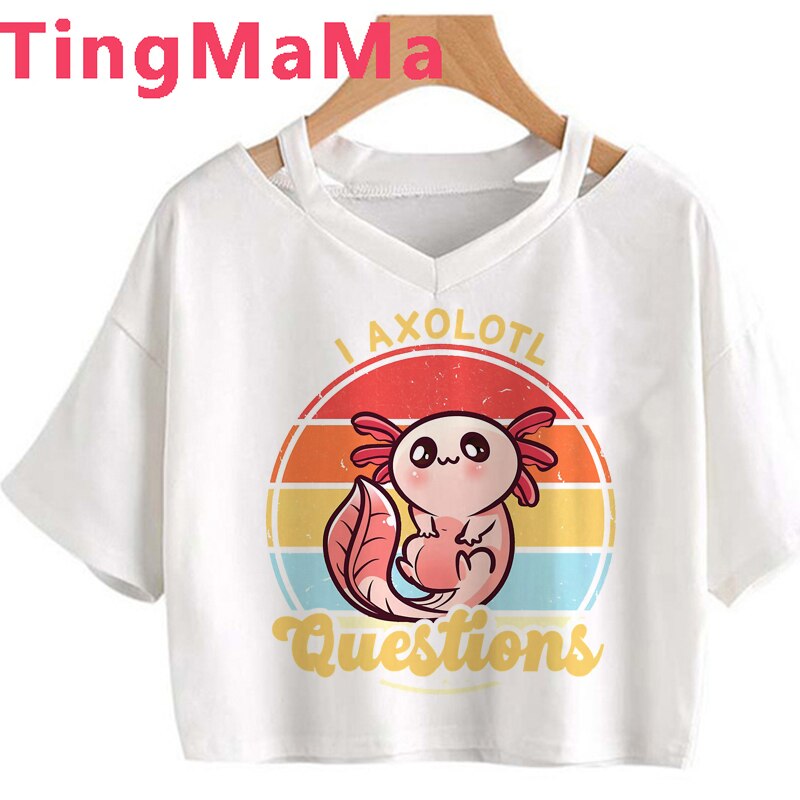 Kawaii Cartoon Axolotl T Shirt Women Y2k Top Aesthetic Clothes Harajuku Graphic Tees Funny Grunge T-shirts Female