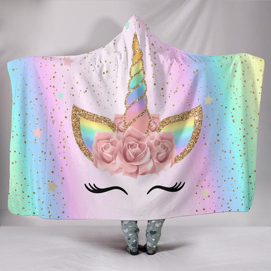 Unicorn Plush Hooded Blanket For Adults Kids Winter Warm Soft Watching Tv Wearable Fleece Hoodie Blankets Christmas Gift