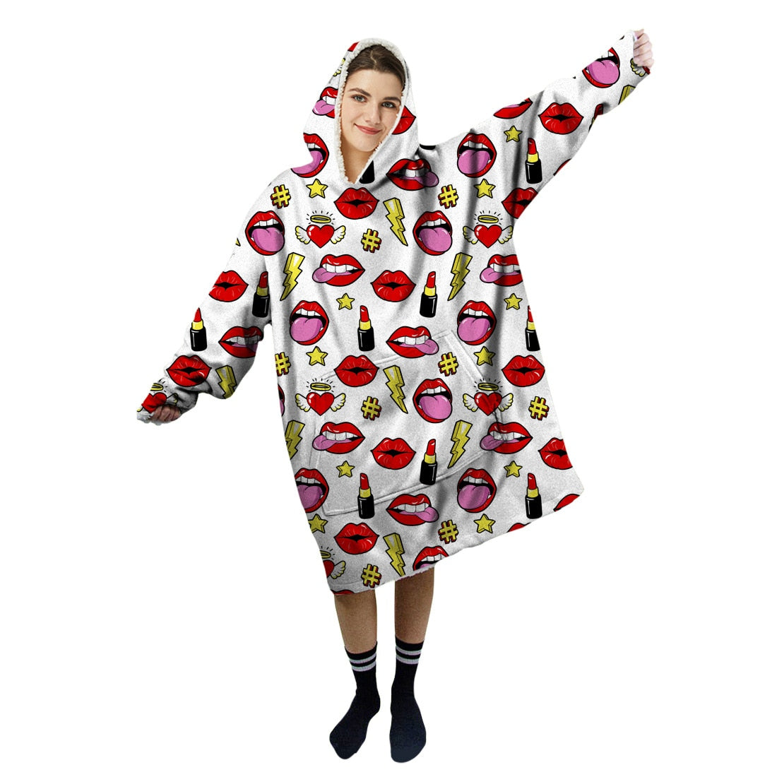 Cartoon Cute Hooded Blanket Women Kid Gifts Winter Hoodie Sweater With Sleeves Sofa Lazy TV Nap Blanket Pocket Wearable Pullover