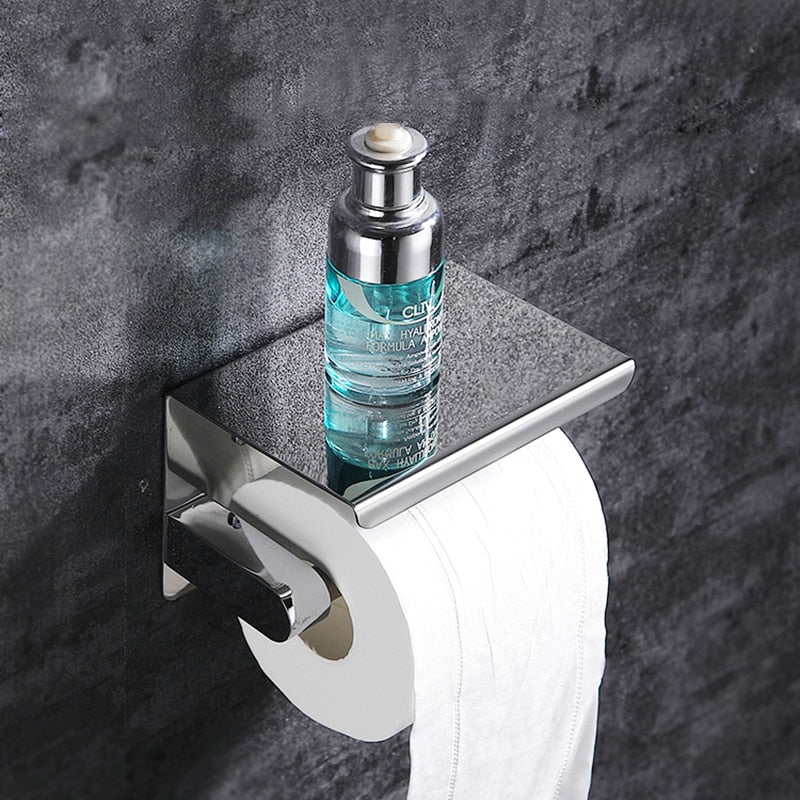 Stainless Steel Toilet Paper Holder Bathroom Wall Mount WC Paper Phone Holder Shelf Towel Roll shelf Accessories