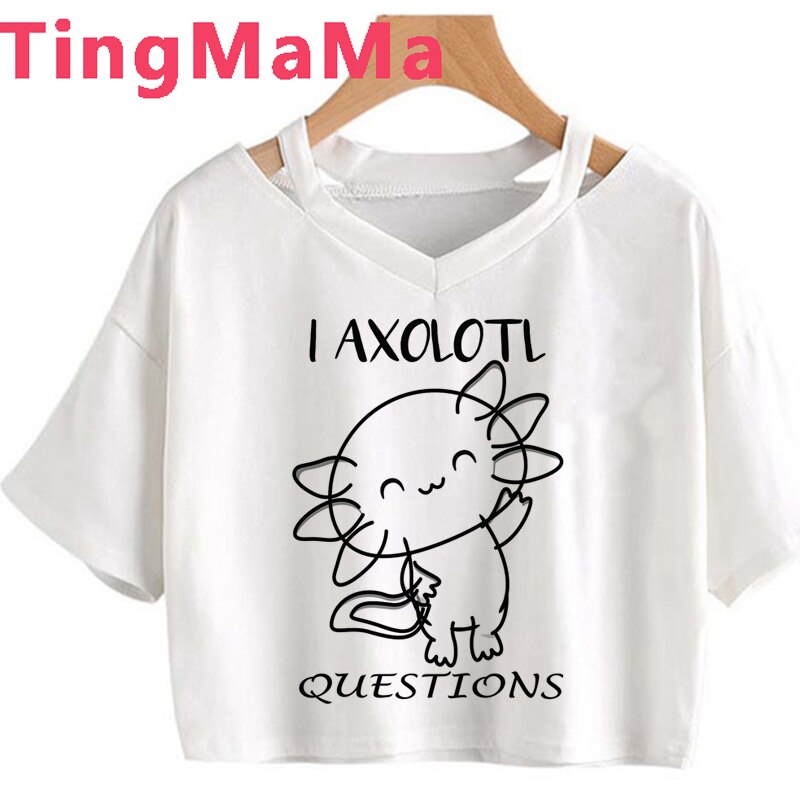 Kawaii Cartoon Axolotl T Shirt Women Y2k Top Aesthetic Clothes Harajuku Graphic Tees Funny Grunge T-shirts Female