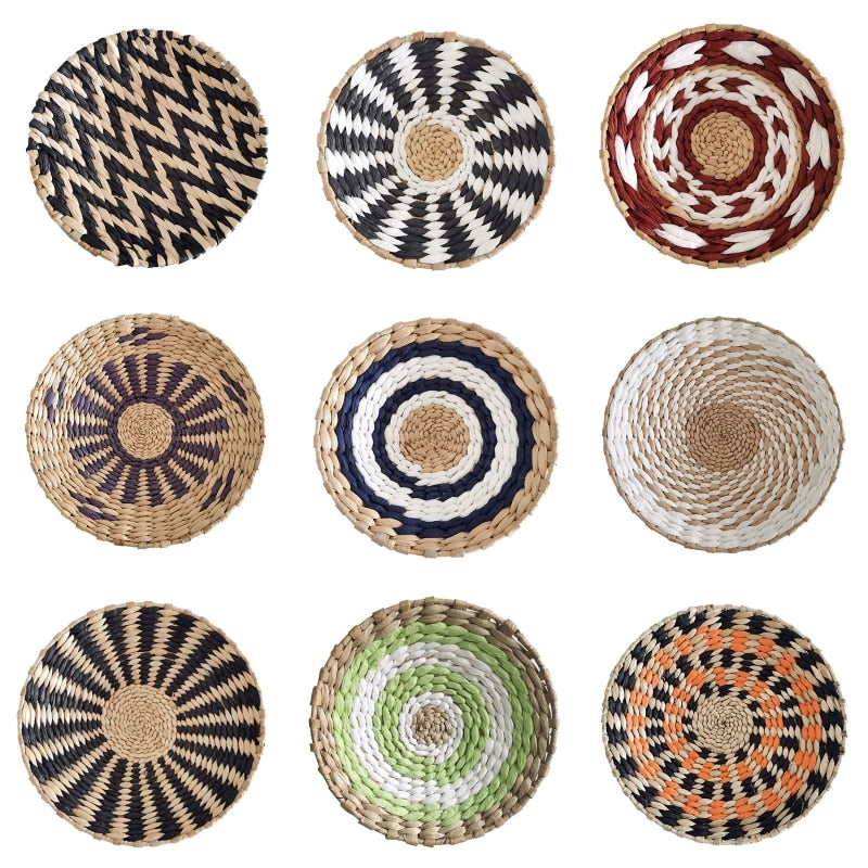 Nordic Straw Woven Wall Decor Round Plate Creative Wall Decor Ornament