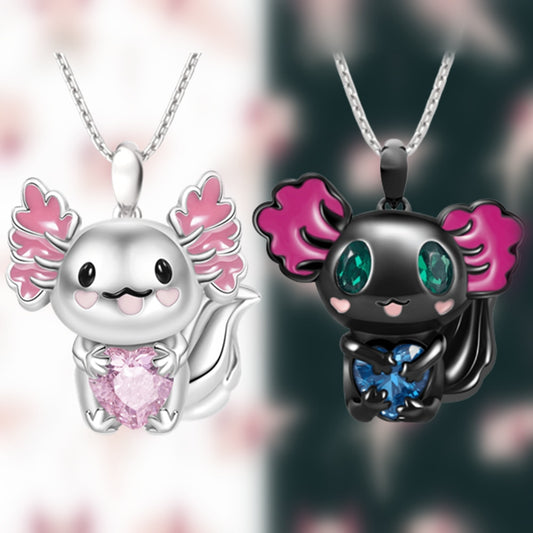 Cute Cartoon Axolotl Heart Rhinestone Pendant Necklace Exquisite Women's Necklace Fashion Animal Pendant Jewelry Birthday Gifts